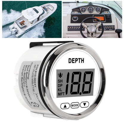 9‑32V Bootdieptemeter, Waterdichte Dash-dieptezoeker-transducer met Witte Achtergrondverlichting voor Jachtboten Boot/jacht onderdelen en accessoires