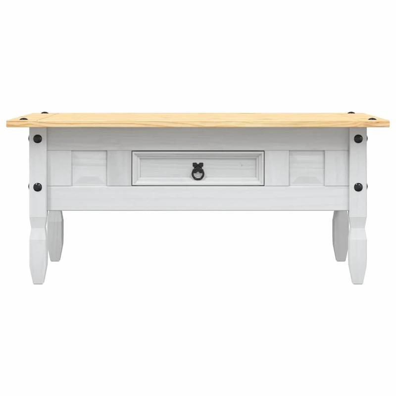Mexicaanse Pine Salontafel – Koffietafel – Tafeltje – Opbergtafel – Woonkamertafel – Wit – Mid-Century Modern – 2 Laden & Slotdeuren – Duurzaam Hout – 100x55x44 cm