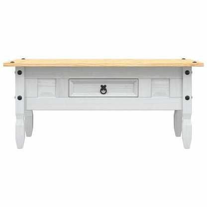 Mexicaanse Pine Salontafel – Koffietafel – Tafeltje – Opbergtafel – Woonkamertafel – Wit – Mid-Century Modern – 2 Laden & Slotdeuren – Duurzaam Hout – 100x55x44 cm