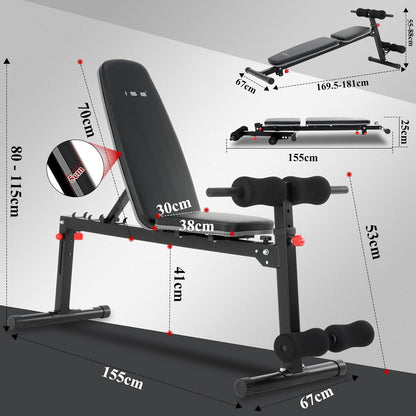 ISE Verstelbare trainingsbank, multifunctionele fitnessbank met beensteun, zwart, stalen frame met 5-voudig verstelbare rugleuning, met een capaciteit van 150 kg voor thuis