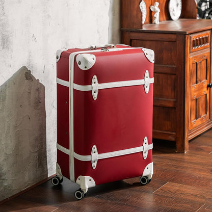 Urecity Vintage reiskofferset, 4-delig, licht, retro, lederen koffer, harde schaal, trolley, handbagage, sets met TSA-slot en 8 wielen (S-M-L-XL), rood, Kofferset