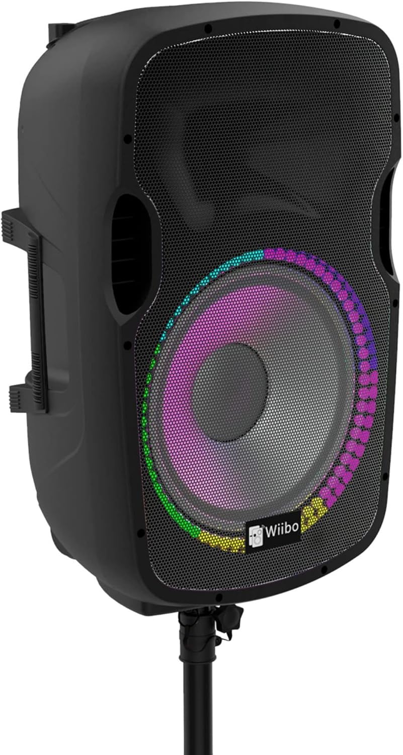 Actieve luidspreker – PA speaker – Bluetooth speaker – Party speaker – Feestspeaker – 15 inch 600W piek – Inclusief microfoon, standaard en RGB ledverlichting