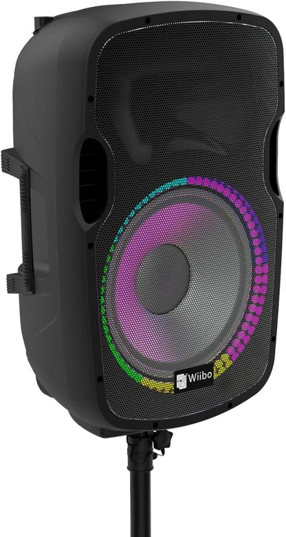 Actieve luidspreker – PA speaker – Bluetooth speaker – Party speaker – Feestspeaker – 15 inch 600W piek – Inclusief microfoon, standaard en RGB ledverlichting
