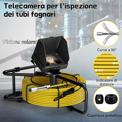 Endoscopische camera voor leiding, 20 m, 5 inch inspectiecamera met DVR, industriële endoscoop, IP68, met 12 ledlampen, 17 mm diameter van de camera
