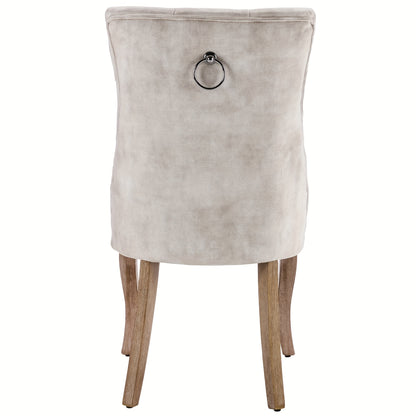 Eetstoel – Eetkamerstoel – Kuipstoel – Stoel – Stoeltjes – Lichtbeige Fluwelen Bekleding – Hoge Rugleuning Met Knoopstiksels – Massief Houten Frame – Set Van 2