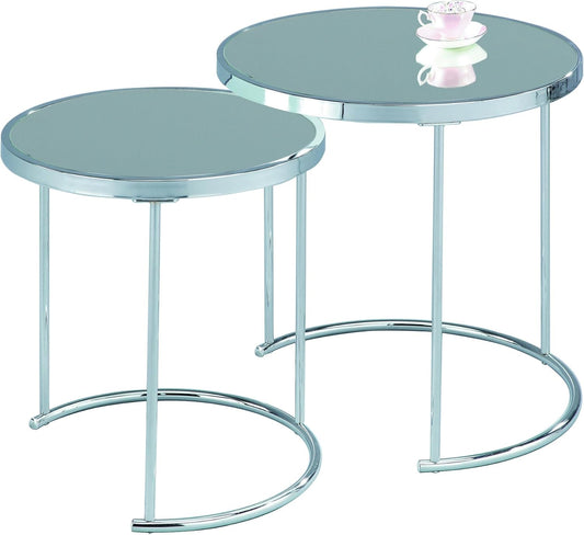 ASPECT Visio Set van 2 ronde Nesting Tafelblad, Spiegel/Chroom, 50x50x50 cm
