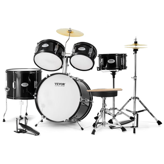 Kinderdrumset – Drumstel Kinderen – Drumset Kinderen – Kinder Drumstel – Junior Drumset – 5-Delig Zwart – Populierenhouten Klankkast – Verstelbare Drumkruk Met 4 Standen
