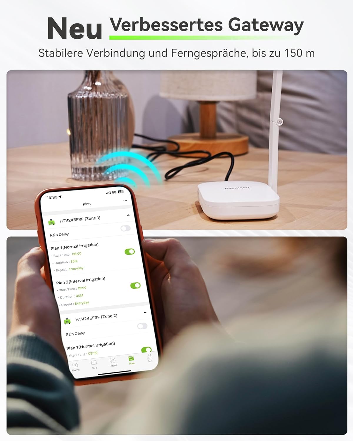 RAINPOINT Irrigatiecomputer, wifi, 2 uitgangen met antenne-gateway en messing inlaat, slimme irrigatiebesturing met app/spraakbediening, IP65, tuin, automatisch bewateringssysteem, 2 x 6 tijdschema's