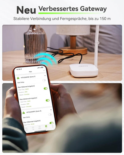 RAINPOINT Irrigatiecomputer, wifi, 2 uitgangen met antenne-gateway en messing inlaat, slimme irrigatiebesturing met app/spraakbediening, IP65, tuin, automatisch bewateringssysteem, 2 x 6 tijdschema's