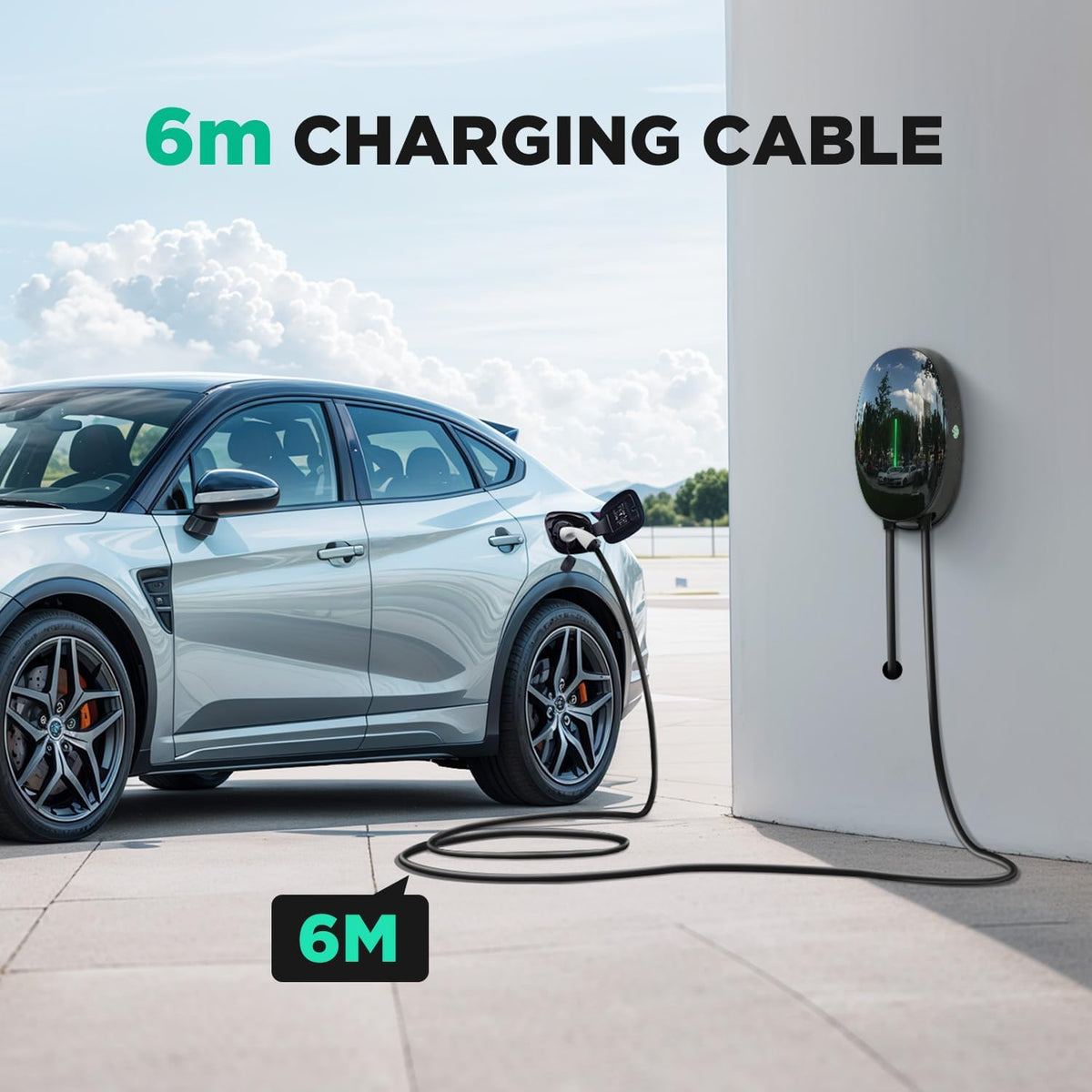 EV Oplader wandhouder met 11 KW type 2, 16A 3-fasen thuislaadstation Wallbox, 6 m oplaadkabel en type 2 stekker met lichtstrip voor EV PHEV, zwart