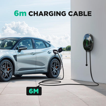EV Oplader wandhouder met 11 KW type 2, 16A 3-fasen thuislaadstation Wallbox, 6 m oplaadkabel en type 2 stekker met lichtstrip voor EV PHEV, zwart
