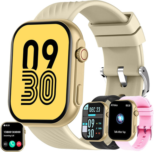 Smartwatch Damen met Bellen/Kiezen via Bluetooth, 2,0” Smart Watch 123 Sportmodus, Slaapmonitor Menstruatie volgen, Calorie Stappenteller Stopwatch Smart Activity-Armband voor Android iOS (Goud)