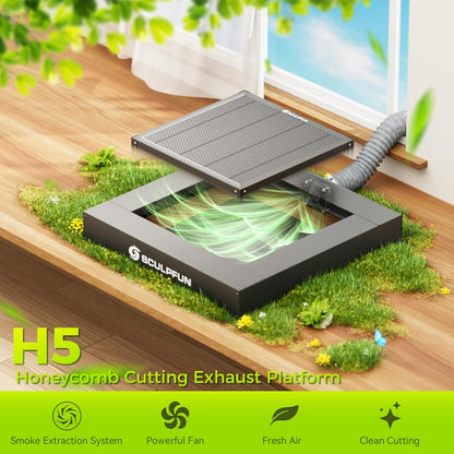 SCULPFUN H5 Lasersnijtafel met honingraatstructuur, 650 x 650 mm rookafzuiging en anti-ag-design voor S9, S10, S30 PRO Ultra SF A9, 40 W lasergraveermachine