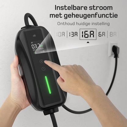 dé Type 2 laadkabel Schuko 3,68kW [1-fase, 20m, 6-16A], EV-laders met regelbaar digitaal display voor elektrische auto's, EV-lader voor 3008/508, C5X, Q3, X3, ZOE, ID.3, ID.4 en andere PHEV/EV
