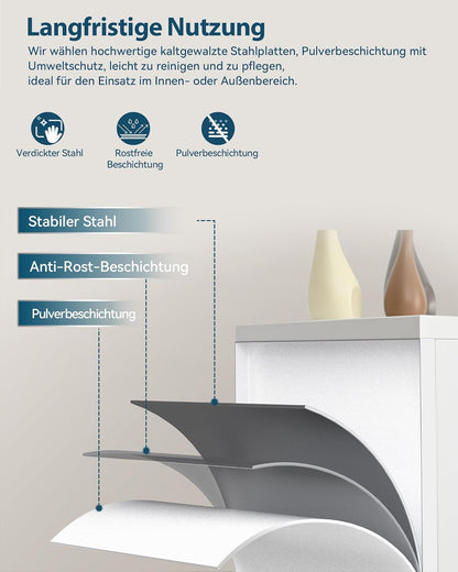 Dossierkast, afsluitbare garagekast, 3 niveaus, bureaukast, werkplaatskast met verstelbare planken, voor kantoor, garage en bijkeuken, 40 x 75 x 181,5 cm, wit