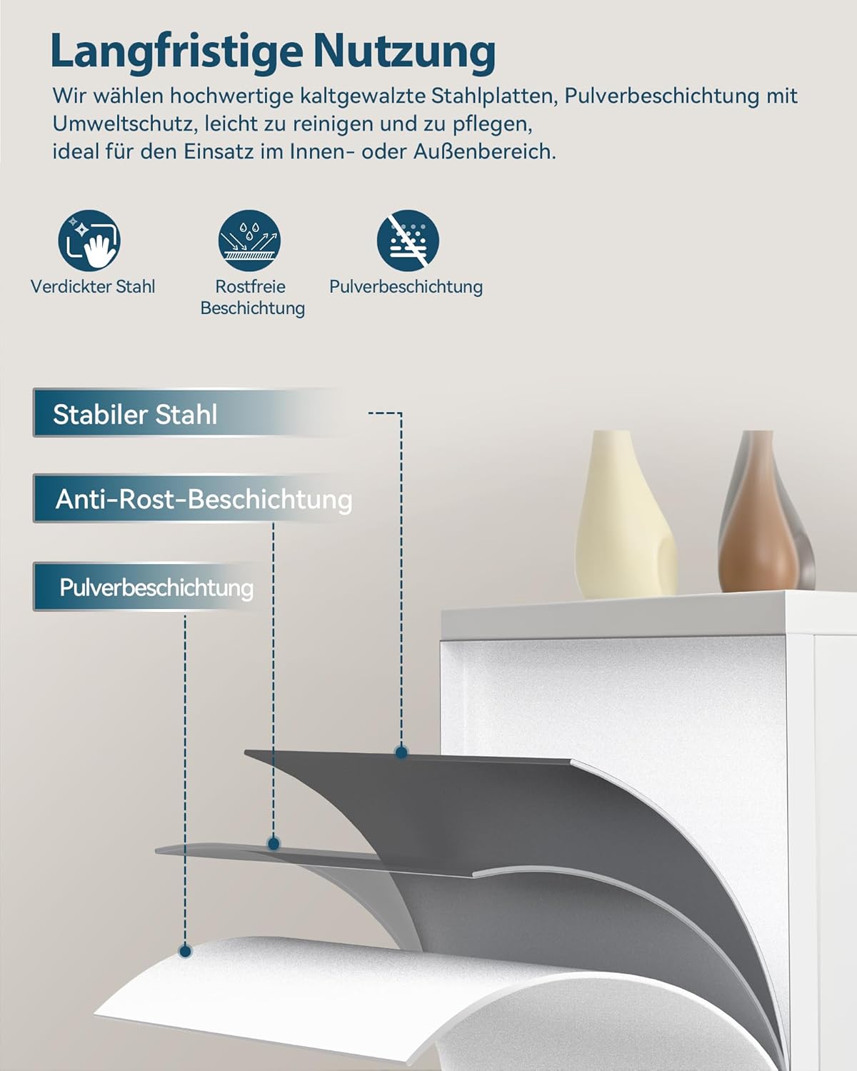 Dossierkast, afsluitbare garagekast, 2 niveaus, bureaukast, werkplaatskast met verstelbare planken, voor kantoor, garage en bijkeuken, 40 x 80 x 100 cm, wit