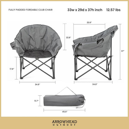 ARROWHEAD OUTDOOR Extra grote robuuste club-campingstoel met buitenvak, bekerhouder, draagbaar, gewatteerd, maan, rond, schotel, ondersteunt 150 kg, draagtas, VS-gebaseerde ondersteuning