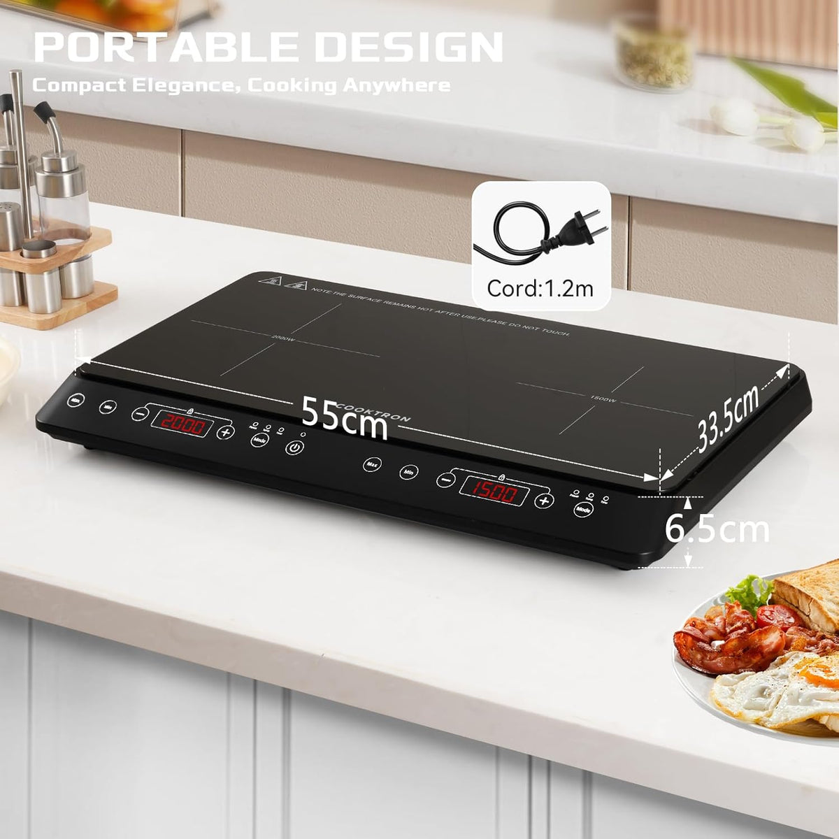 Inductiekookplaat, 2 platen, Cooktron dubbele inductiekookplaat, Kookplaat Inductie, touch-bediening