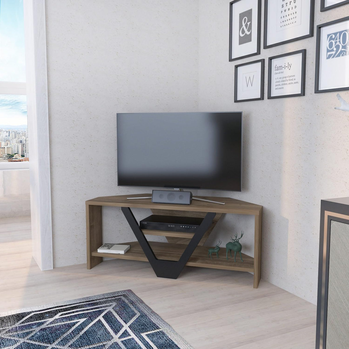 Hanah Home Stijlvolle tv-standaard, walnoot & zwart, 90 x 35 x 36,8 cm, 100% melamine gecoat verdeelbord, 18 mm dik, modern design voor woonkamer en entertainmentruimtes