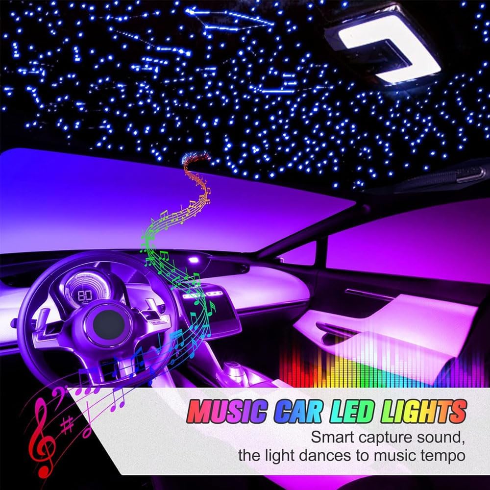 Twinkle Starlight glasvezel licht, 32 W motor met dubbele poort, 1000 stuks, 33,1 ft led ster plafond Fiber Optic Light Kit APP / Sound afstandsbediening voor auto / huis / feest