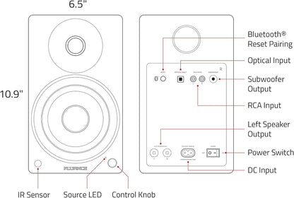 Fluance Ai41 Aangedreven 2-weg 2.0 stereo boekenplankluidsprekers met 5" drivers, 90W versterker voor draaitafel, tv, pc en Bluetooth 5 draadloze muziekstreaming met RCA, optisch, subwooferuitgang