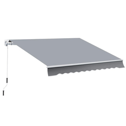 Awning, 3.95 x 2.45m, sun protection, retractable, with hand crank, metal frame, polyester, grey/ white, Outdoor Shade, Backyard Shelter, Sleek Shade, Retractable Awning, Reinforced Frame, Weatherresistant Fabric, Retractable