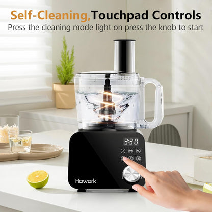 Howork Food Processor 1500 W, grote inhoud, multifunctioneel, voor het hakken, snijden, malen, smoothies, vullen en deeg, roostervrij staal, zwart