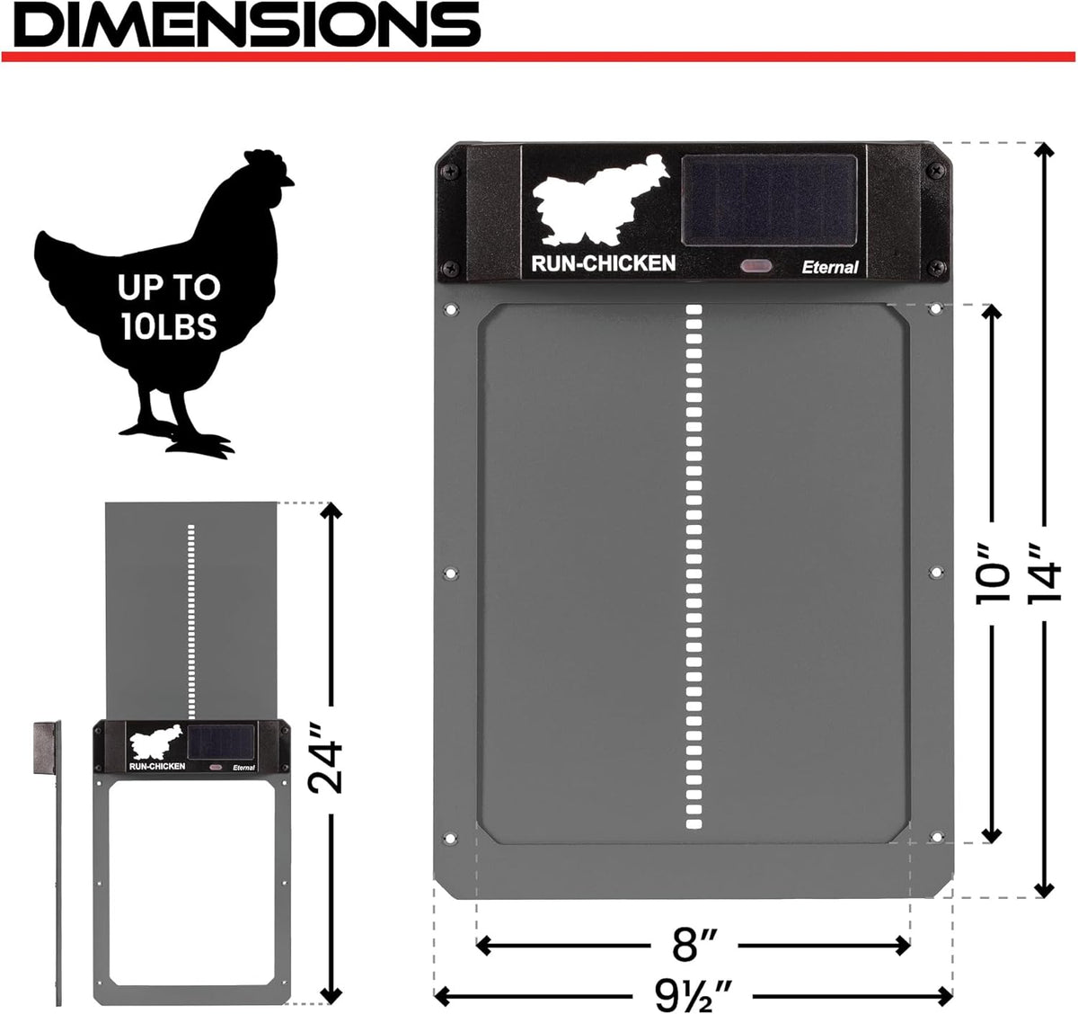 RUN-CHICKEN Deur (Grijs) Solar Kippenhok, Batterij Aangedreven Automatische Kippenhok, Programmeerbare Elektrische Kippendeur met Timer, Lichtsensor, Zonne-energie, Eternal