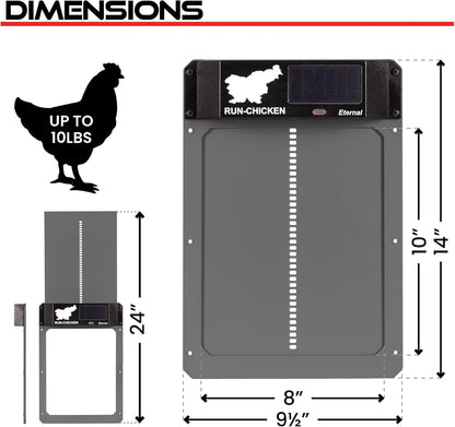 RUN-CHICKEN Deur (Grijs) Solar Kippenhok, Batterij Aangedreven Automatische Kippenhok, Programmeerbare Elektrische Kippendeur met Timer, Lichtsensor, Zonne-energie, Eternal