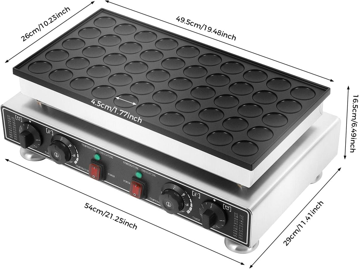 Elektrische Pannenkoekenmaker – Mini Pannenkoekjesmaker – Poffertjespan – Dorayaki Machine – Mini Bakplaat – 50 Gaatjes 1800W – Instelbare Temperatuur en Tijd