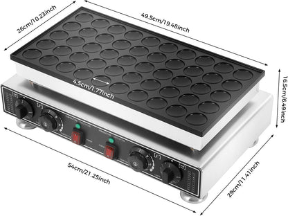 Elektrische Pannenkoekenmaker – Mini Pannenkoekjesmaker – Poffertjespan – Dorayaki Machine – Mini Bakplaat – 50 Gaatjes 1800W – Instelbare Temperatuur en Tijd