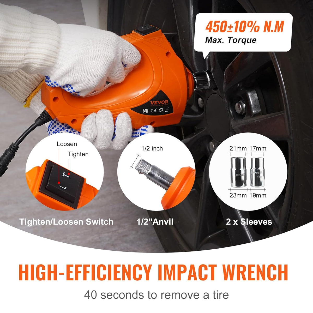 VEVOR 5T 12V DC elektrische hydraulische auto krik automatische lift 155-450 mm heffen Jack met slagmoersleutel LED Lamp Tyre Inflator voor langs de weg band wisselaar SUV Hatchback