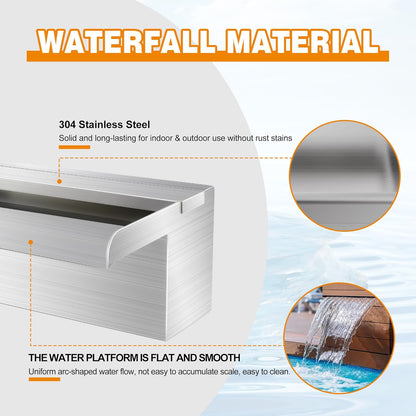 Vijver waterval Blade Kit, 90 cm RVS Zwembad Fontein met Accessoires, Breedte 15 cm Spillway Water Feature Waterval Cascade voor Tuin Patio Vijver Decoratie