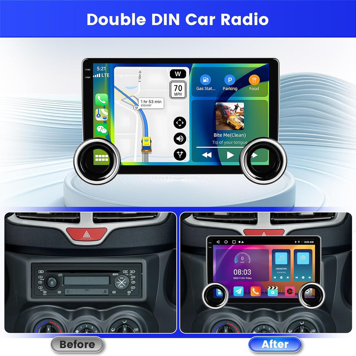 Inefala Android 2 Din Wireless CarPlay Autoradio met gemotoriseerd scherm 2+64G Draadloze met Bluetooth 1 DIN Bluetooth Stereo met Android Auto Mirror Link FM RDS GPS WiFi Achteruitrijcamera AUX USB