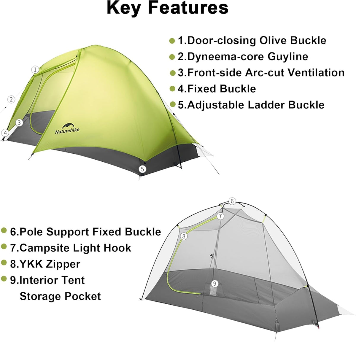 Naturehike PU1500+, ultralichte tent, 780/960 g, waterdichte campingtent, 3-seizoenen wandeltent, 1/2 persoon, voor snelle wandelingen, fietstochten en motortochten