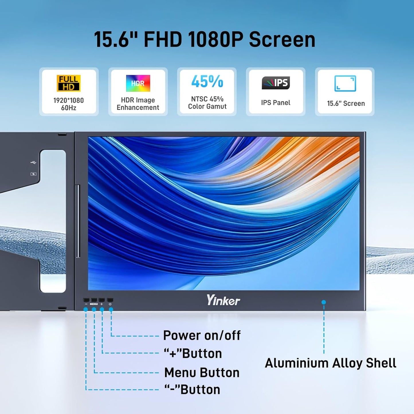 Laptopschermverlenger – Laptopmonitorverlenger – Extern Scherm – Draagbare Monitor – Meervoudig Display – 15,6 Inch FHD – 360° Draaibaar – Eén USB-C Aansluiting – Compatibel MacOS Windows Android