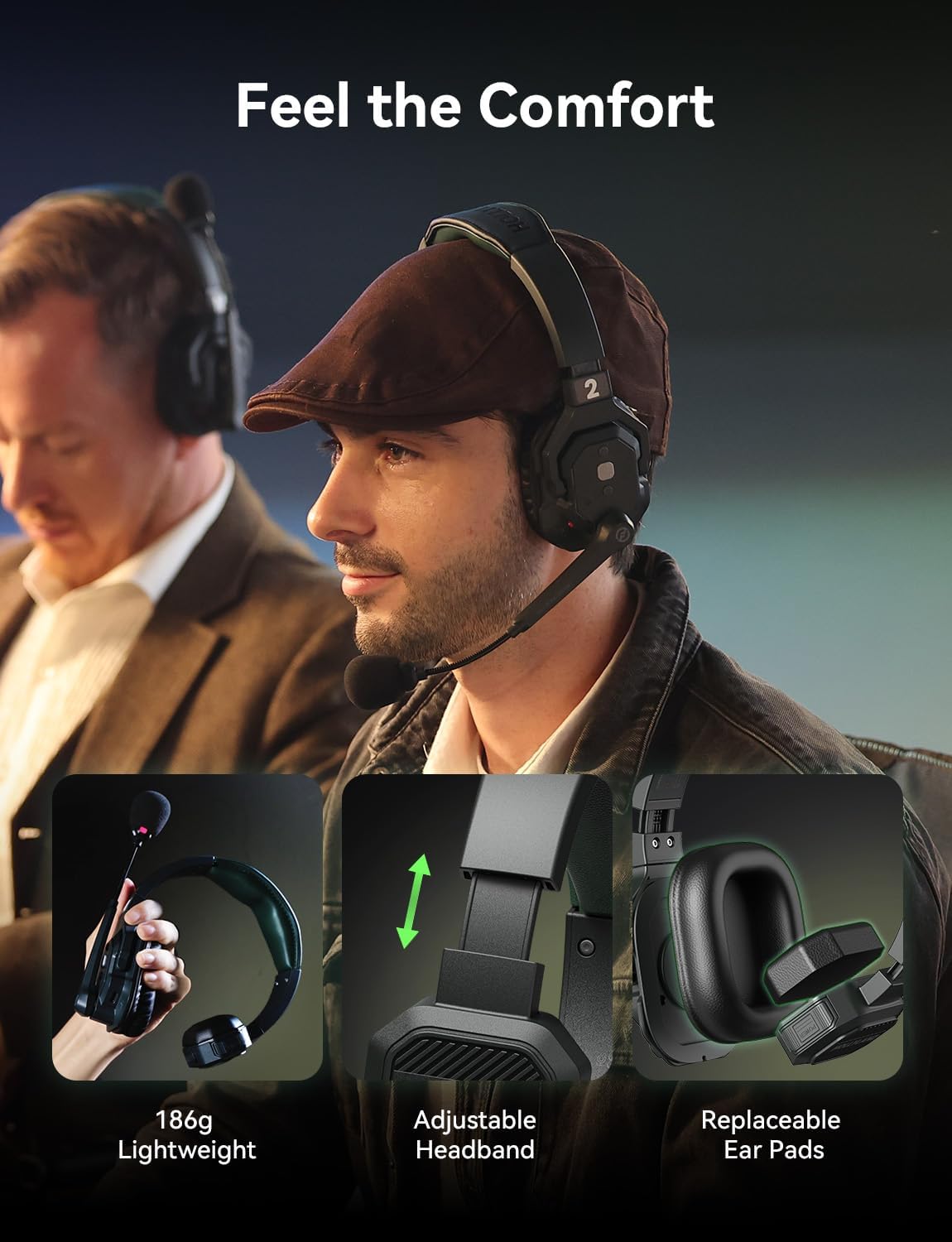 Hollyland Solidcom SE PRO 2-Users ENC Noise Cancellation Wireless Intercom Headset Systeem 1312ft Team Communication with 3,5 mm Single Ear Headset for Movie Shoot Live Show (1.9GHz versie)