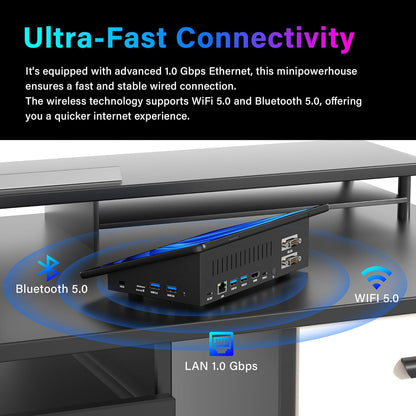 Mini-PC Desktop N5095 Win 11 met 29,5 cm (11,6 inch) touchscreen, 8 GB RAM, 128 GB eMMC, dual-4K-display-uitgang, HDMI en Type-C, Dual RS232