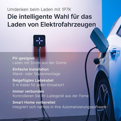 LEKTRI·CO - Oplader voor EV 1P7K V2 - Oplaadstation voor EV 7,4 kW Hybride, Fotovoltaïsche compatibel, eenfasig 230V, stroom 6A-32A - 5m oplaadkabel voor EV - WLAN-verbinding