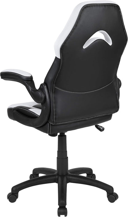 Flash Furniture X10 Gamingstoel, ergonomische bureaustoel voor pc- en gaming-setups, verstelbare gamerstoel met rugsteun, LeatherSoft, wit/zwart