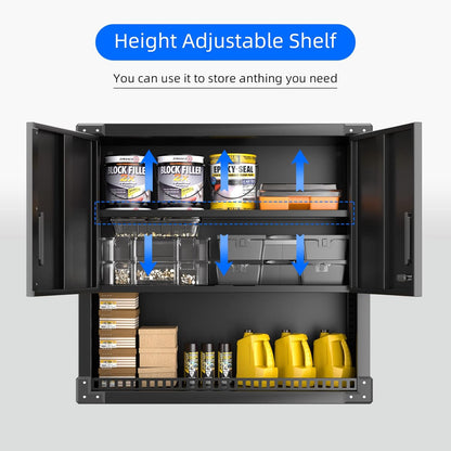 Hangkast, metalen gereedschapskast met 1 in hoogte verstelbare plank en 2 deuren en 1 lade, wandhangkast met roestvrijstalen slot, garage, werkplaats, keuken, A77 x B 80 x