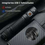 Zaklamp - Tactische Zaklamp - LED-buitenlamp - Krachtige - Oplaadbare - Draagbare - met Extreem Heldere - Batterij - voor Zoeken - Wandelen - Noodsituatie - USB - C - 2000Lm - 269m Lichtpad - 10V - ‎IP68 - Zwart