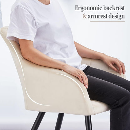 TUKAILAi Cream Velvet Eetkamerstoelen Set van 2, Gestoffeerde Leisure Keuken Counter Stoelen met Rugleuning en Metalen Poten, Occasionele Woonkamer Tub Stoelen voor Lounge Restaurants Receptie