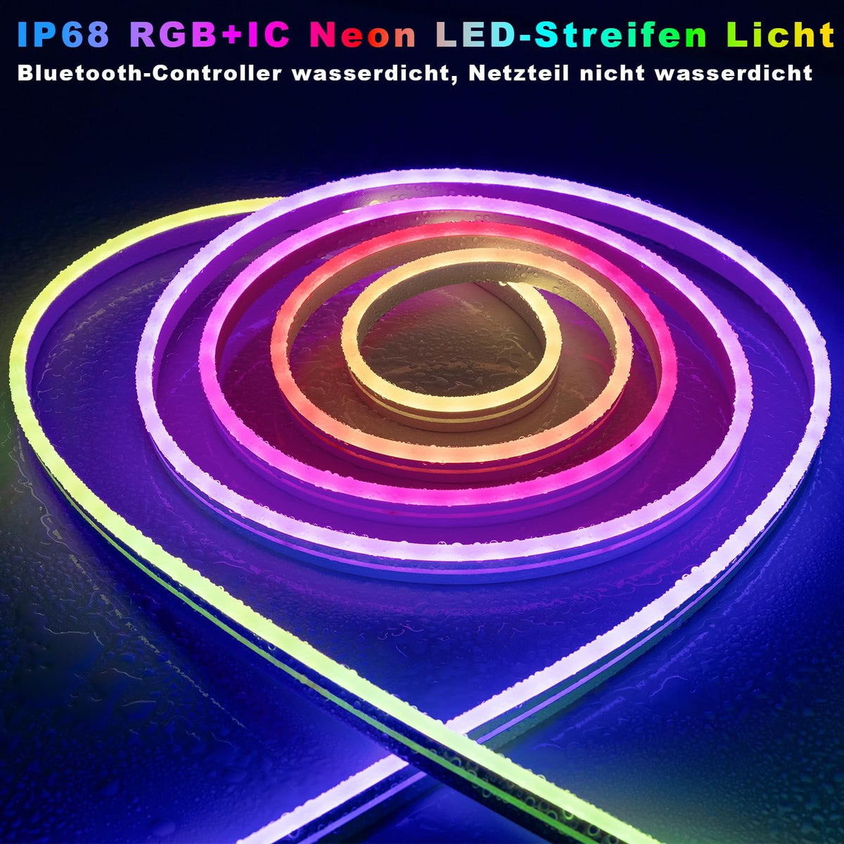 Lichaser RGB+IC Outdoor LED Neon Strip IP68 Waterproof Bluetooth Flexible with APP and 2.4G Remote Control 24V Silicone Light for Balcony Parties Festivals (15M*1)