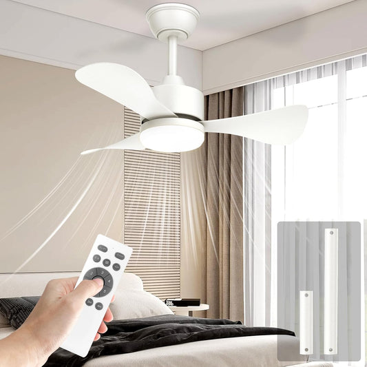 Airwit 71 cm plafondventilator met licht en afstandsbediening, stil, 3 bladen, led voor slaapkamer, omkeerbare DC-motor, 6 snelheden