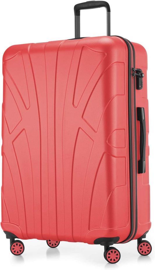 Suitline Grote koffer 76 x 53 x 31 cm ABS harde schaal uitbreidbaar (96-110 L) met TSA slot 4 dubbele wielen telescopische handgreep trolley, Koraal