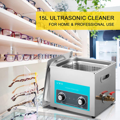 Ultrasone Reiniger – Ultrasoon Reinigingsapparaat – Sieradenreiniger – Ultrasoon Wasmachine – 15 Liter – Roestvrijstalen Tank – Instelbare Verwarming 20-80°C