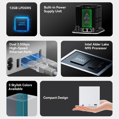 Beelink ME Mini PC, Desktop NAS, Intel Alder Lake N95 (4C/4T, up to 3.4GHz), 12GB LPDDR5, 1TB M.2 SSD, Mini Computer, 6 M.2 SSD Slots, WiFi 6, Bluetooth 5.2, Dual LAN 2.5G - QUORE
