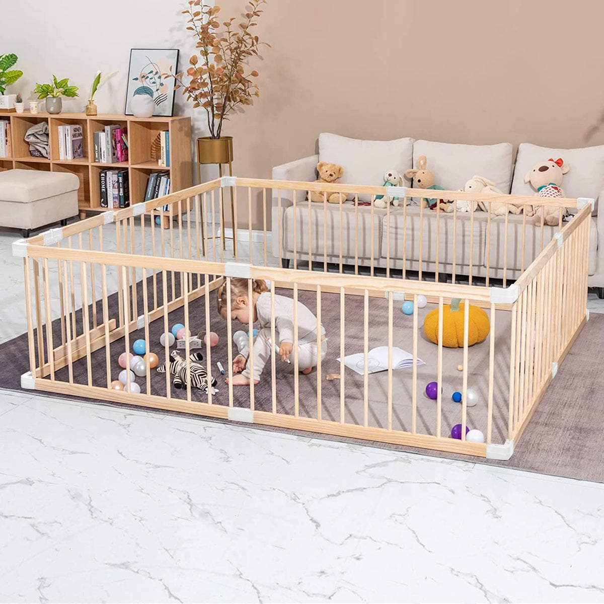 Ground box baby - Solid pine wood - Safe unlacquered baby box with door - TOP QUALITY & Easy assembly in 10 min - 140x200 cm - QUORE