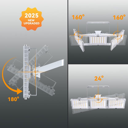 SOLLA Led-schijnwerper voor buiten, 600 W, ultra helder, 60.000 lumen, 6000 K, daglicht, wit, IP66 waterdicht, 3 heads outdoor floodlight, veiligheidsverlichting voor tuinen, patio's, straatgrijs